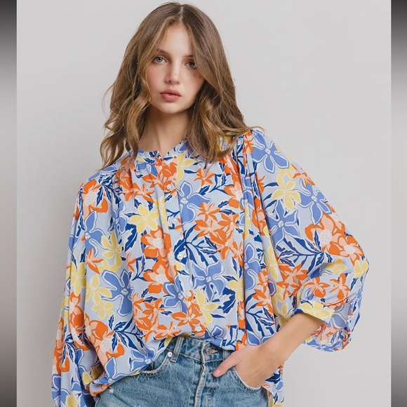 01 Boho -Floral print woven blouse top - Picture 2 of 6